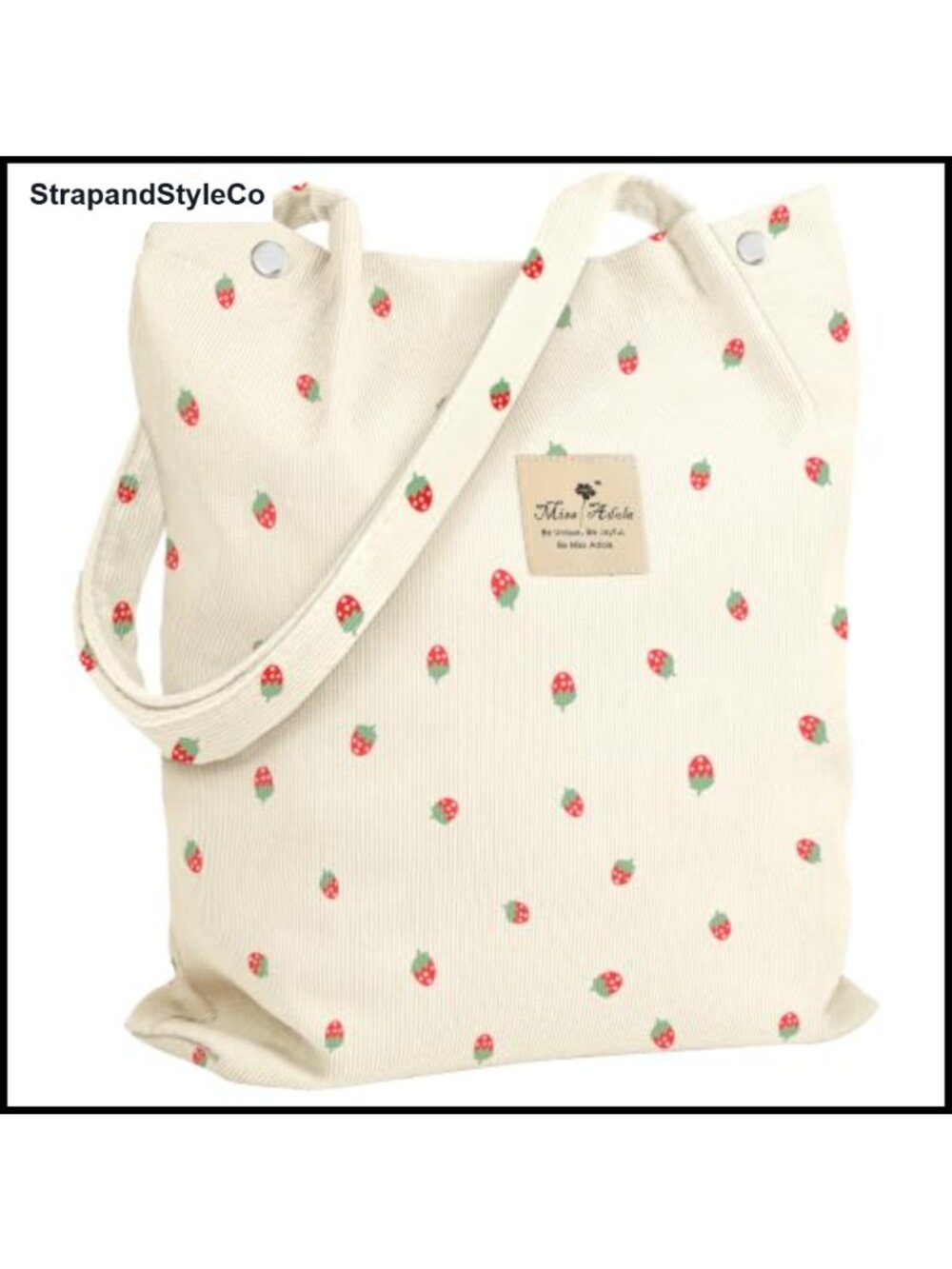 Corduroy Tote Bag Large Capacity Buckle Closure Reusable Shopping Bag